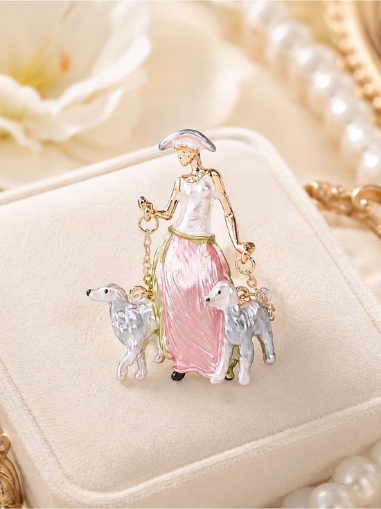 The Unbranded Brand Jewelry - Vintage Lady Walking Dogs Brooch Pin | Enamel Fashion Jewelry